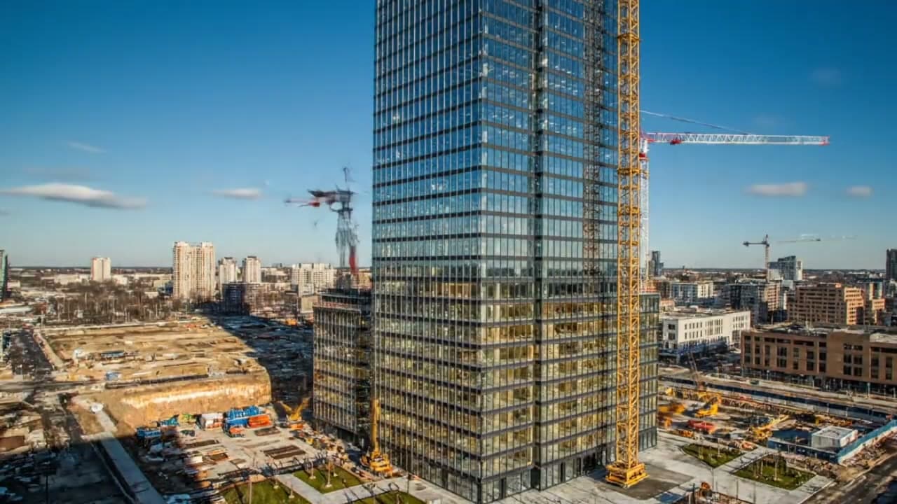 Aerial timelapse of a construction site progressing over time